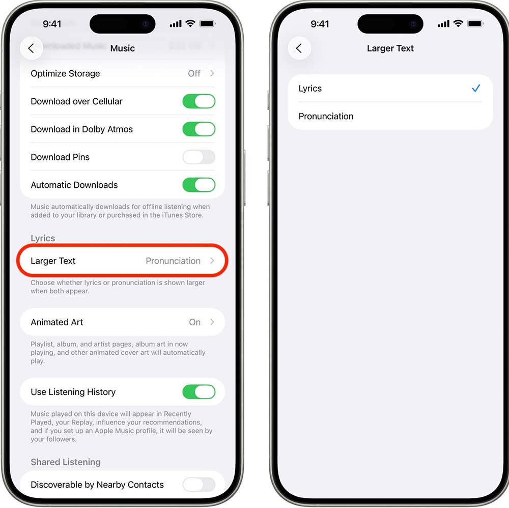 Kích hoạt hiện lời và phát âm bài hát Apple Music