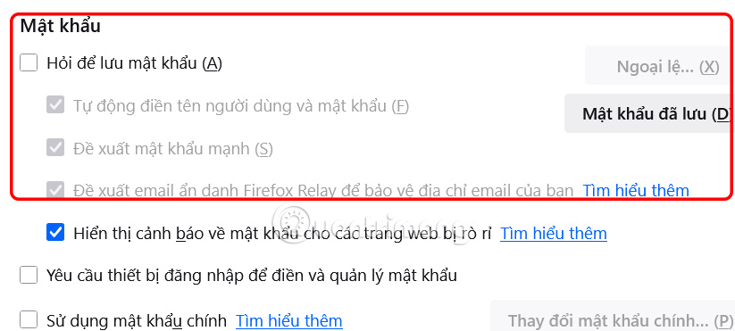 Tắt thông báo lưu thông tin đăng nhập Firefox PC