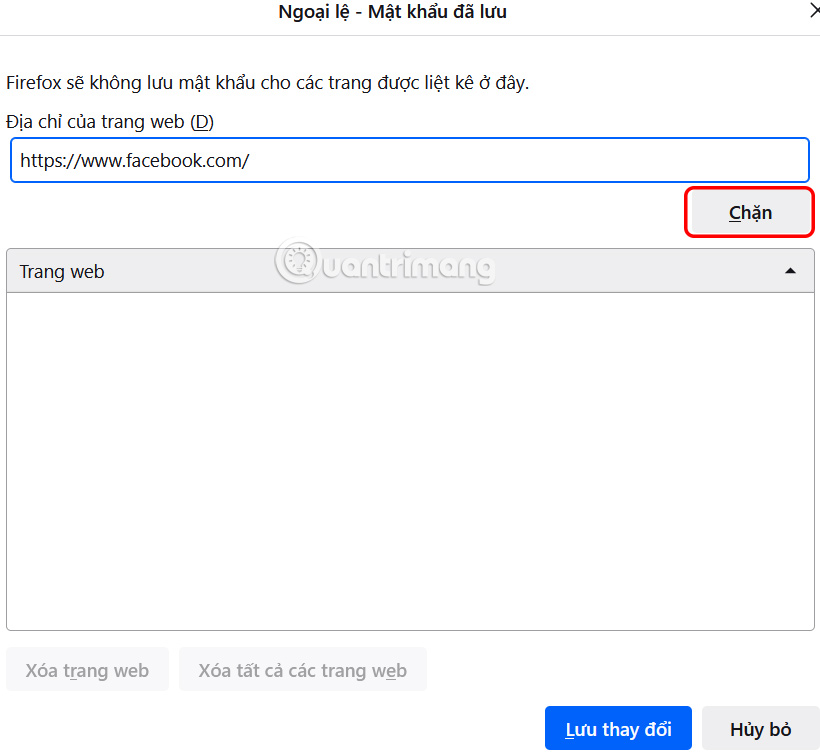 Nhập URL trang web