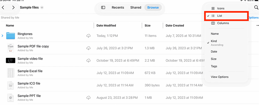 Chỉnh chế độ xem trên Tệp
