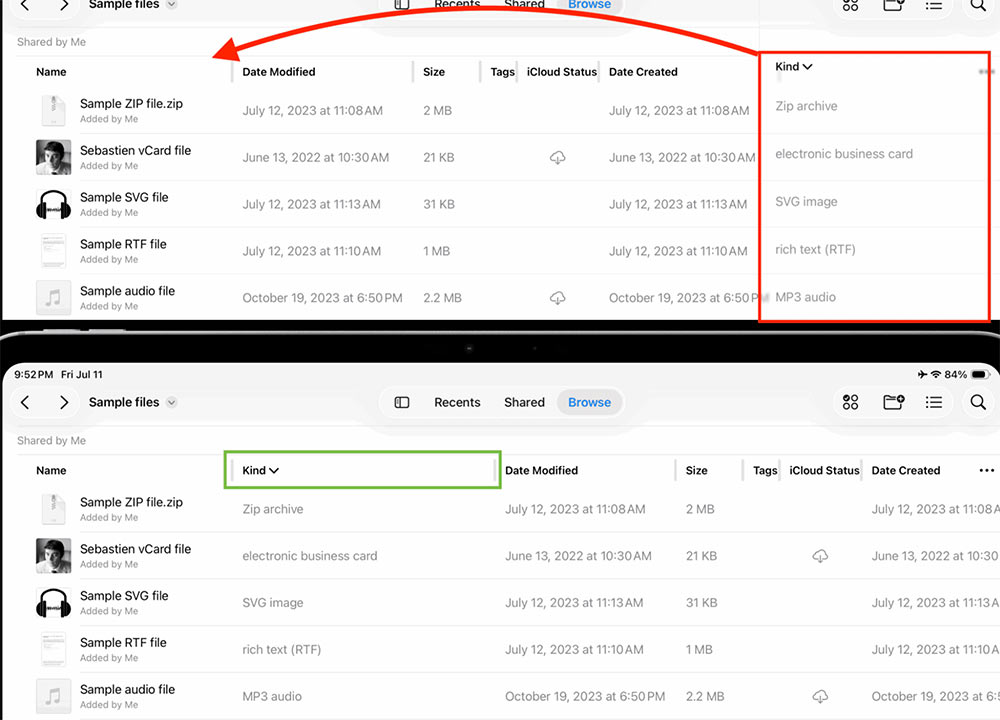 Đổi thứ tự cột trong thư mục Tệp