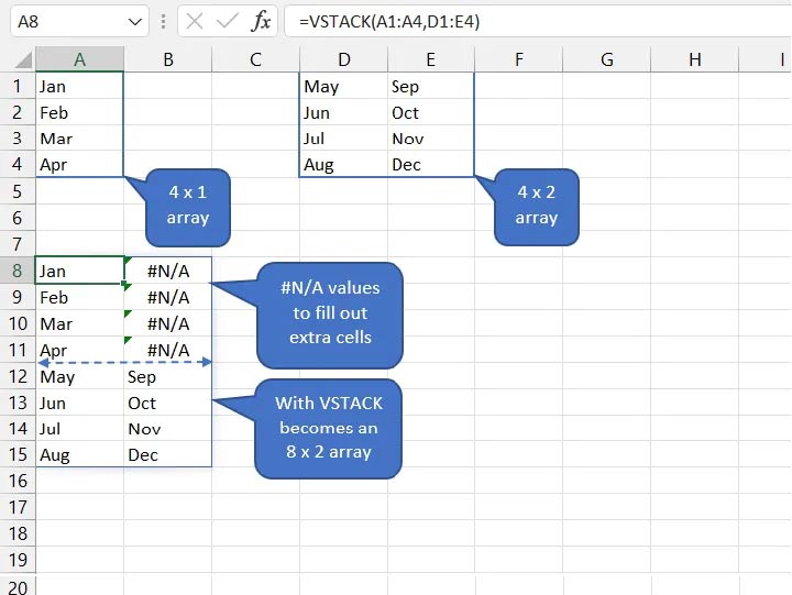 Sửa lỗi hàm VSTACK Excel