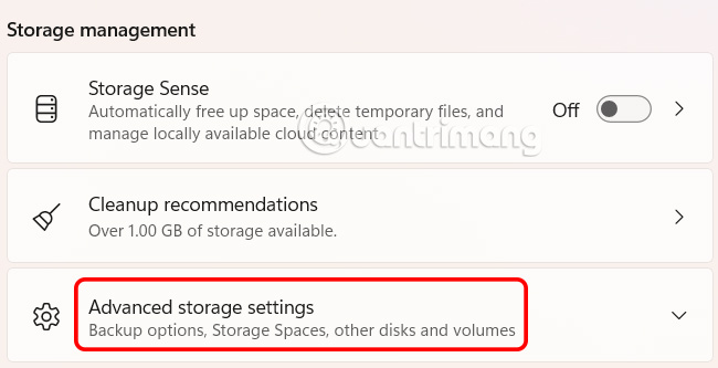 Advance Storage Settings