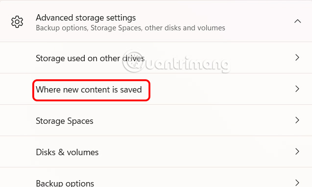 Chỉnh nơi lưu dữ liệu mới