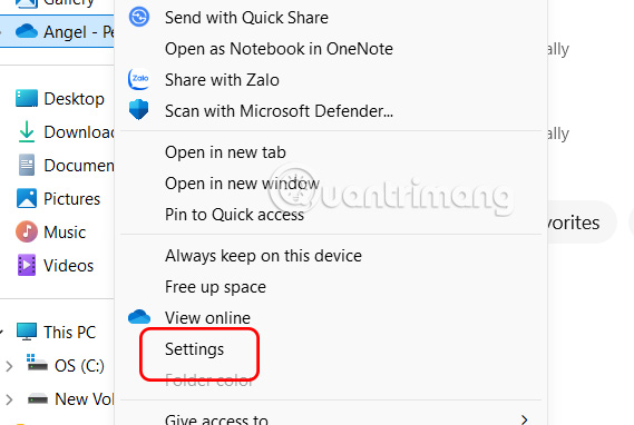 Chỉnh cài đặt OneDrive