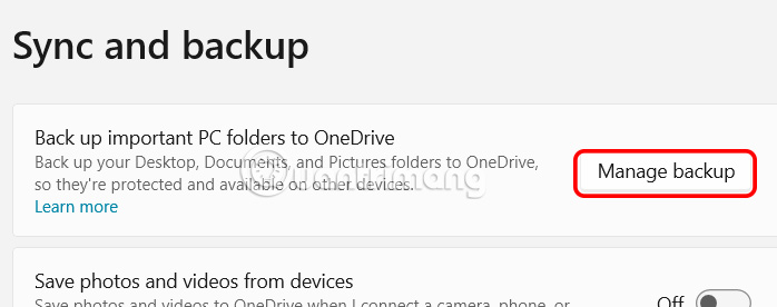 Quản lý sao lưu OneDrive
