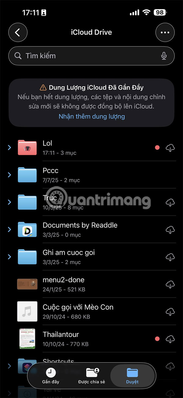 Màu cho thư mục trong Tệp iPhone