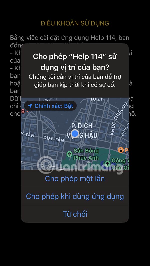 Bật định vị Help 114