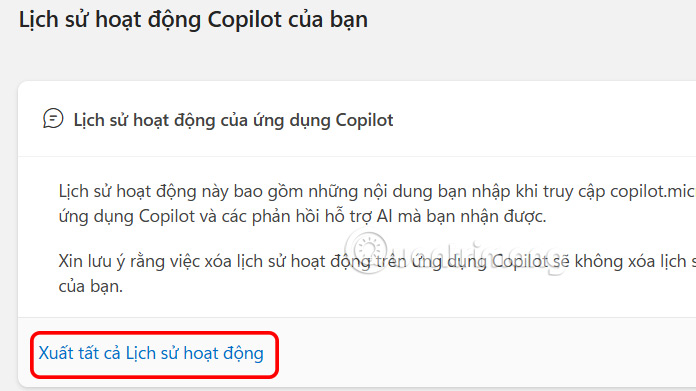 Xuất lịch sử hoạt động Copilot