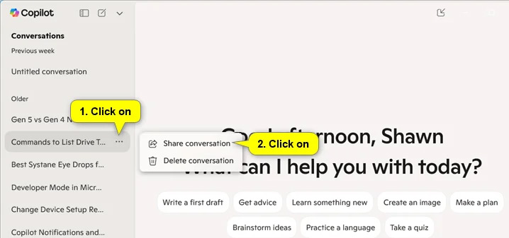 Chia sẻ trò chuyện Copilot từ ứng dụng