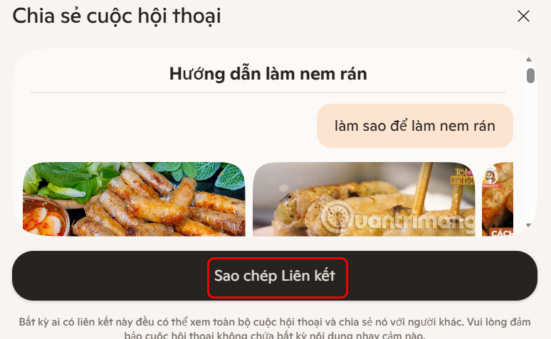 Chia sẻ trò chuyện Copilot qua liên kết