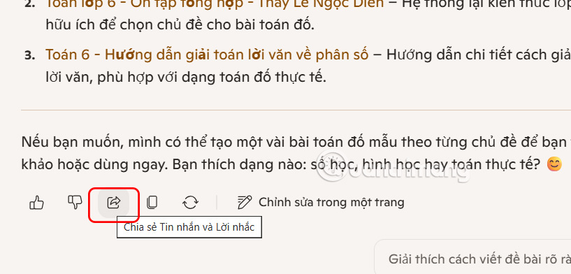 Biểu tượng chia sẻ đoạn chat Copilot