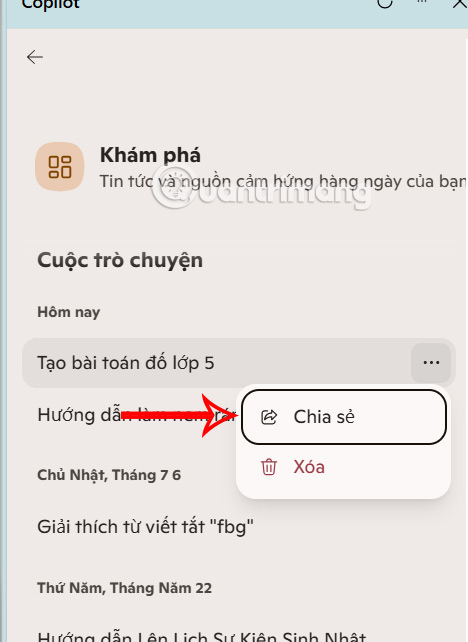 Chia sẻ trò chuyện Copilot