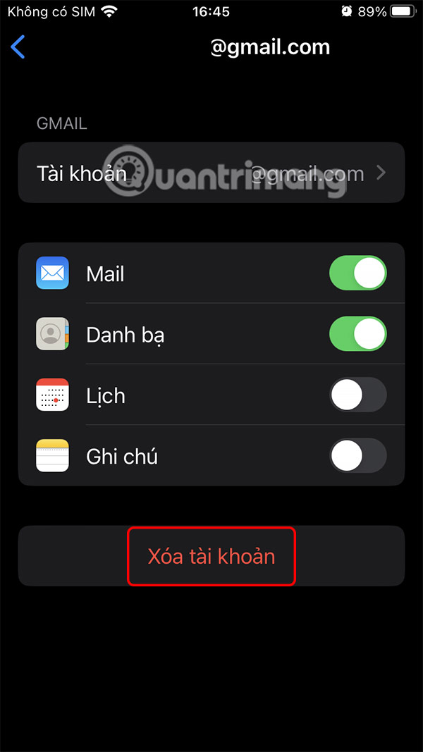 Xóa tài khoản mail 