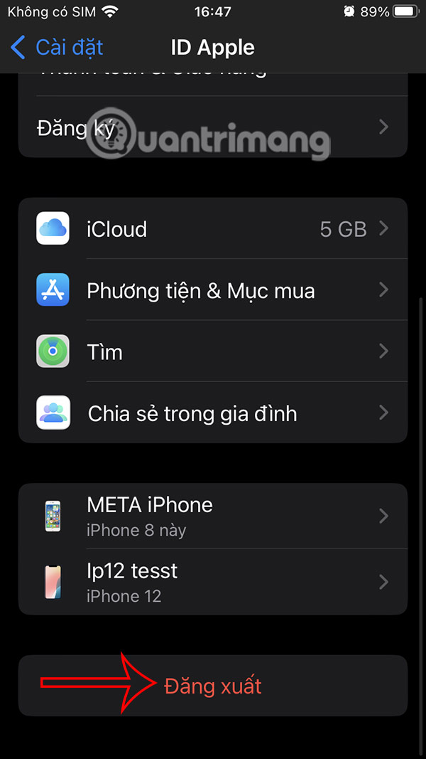 Đăng xuất tài khoản Apple