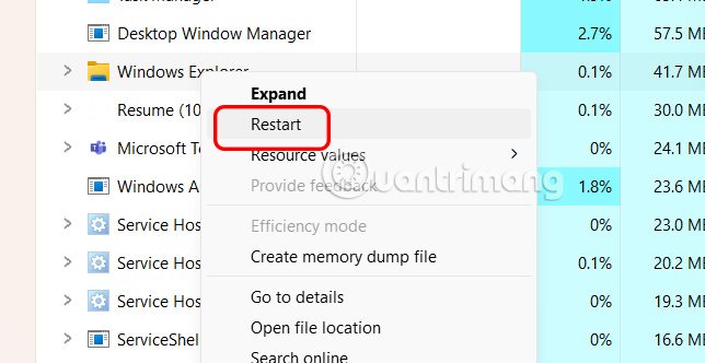 Khởi động lại Explorer Windows