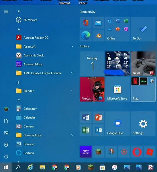 Live Tiles trong Start Menu