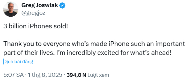 Số lượng iPhone bán ra là 3 tỷ