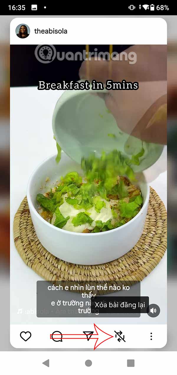 Xoá nội dung đăng lại Instagram