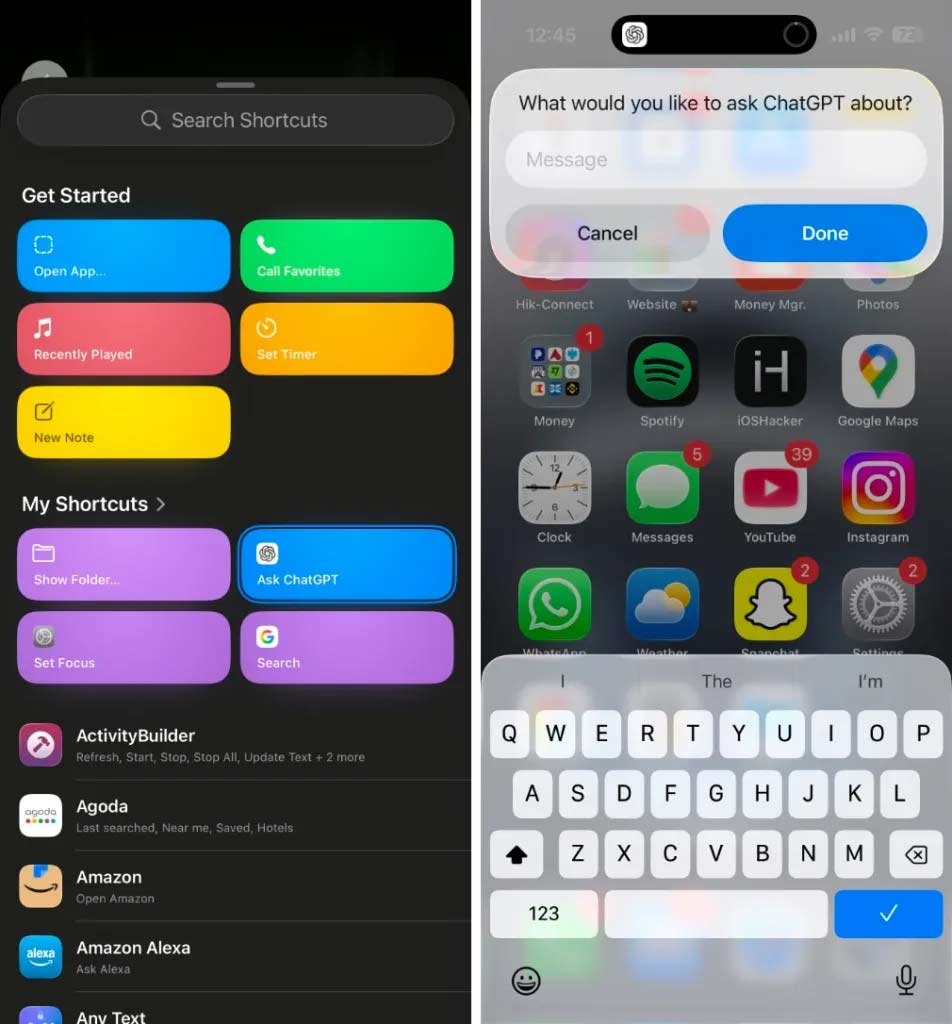 Truy cập nút hành động mở ChatGPT