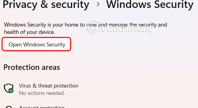 Mở Windows Security