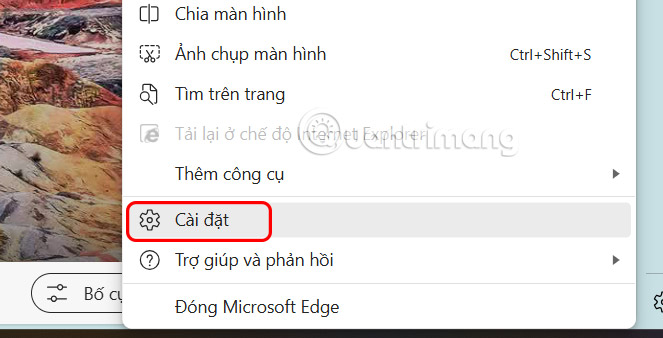 Cài đặt trong Edge