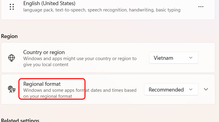 Chỉnh định dạng theo vùng trên Windows