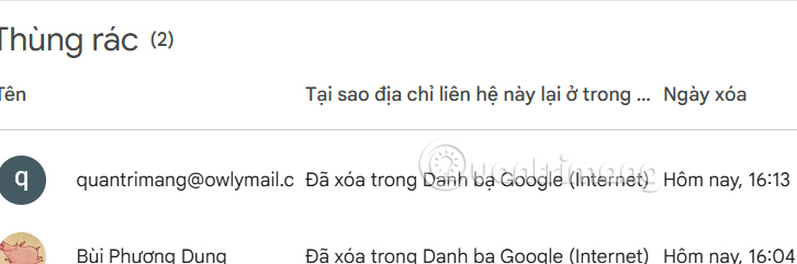 Danh bạ xóa trên Android