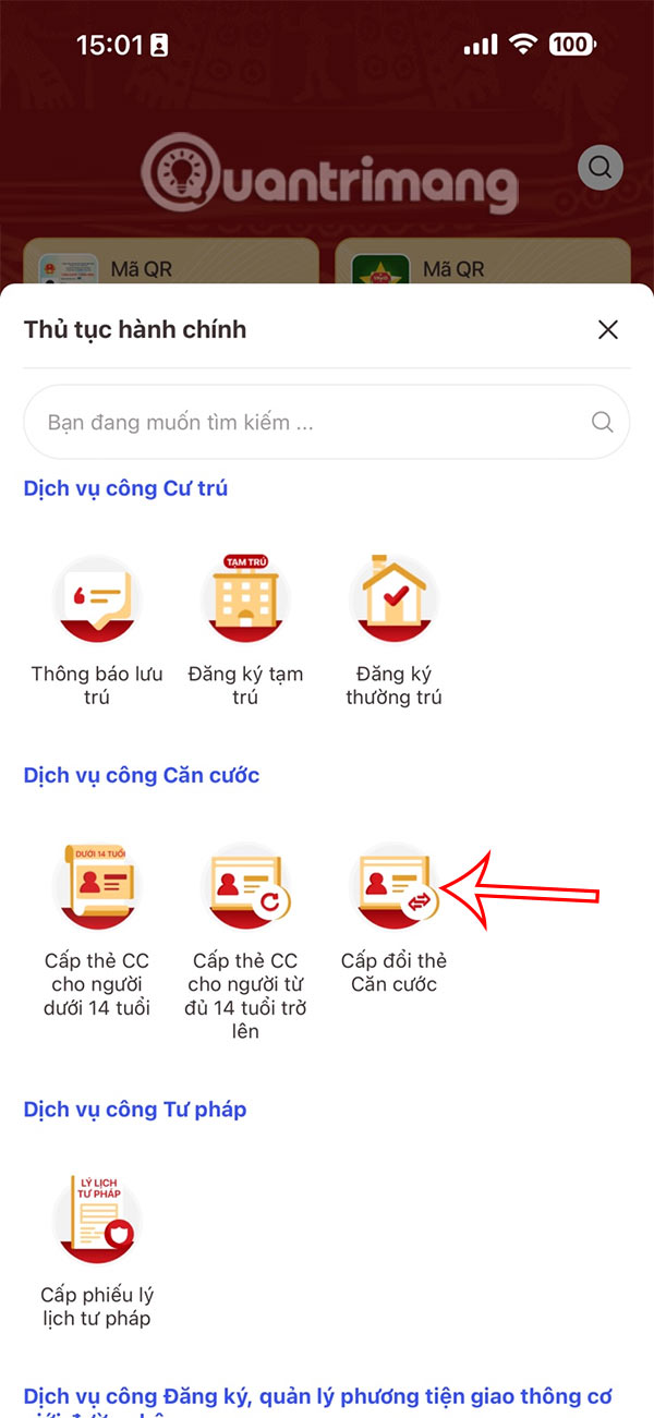 Đổi thẻ căn cước trên VNeID
