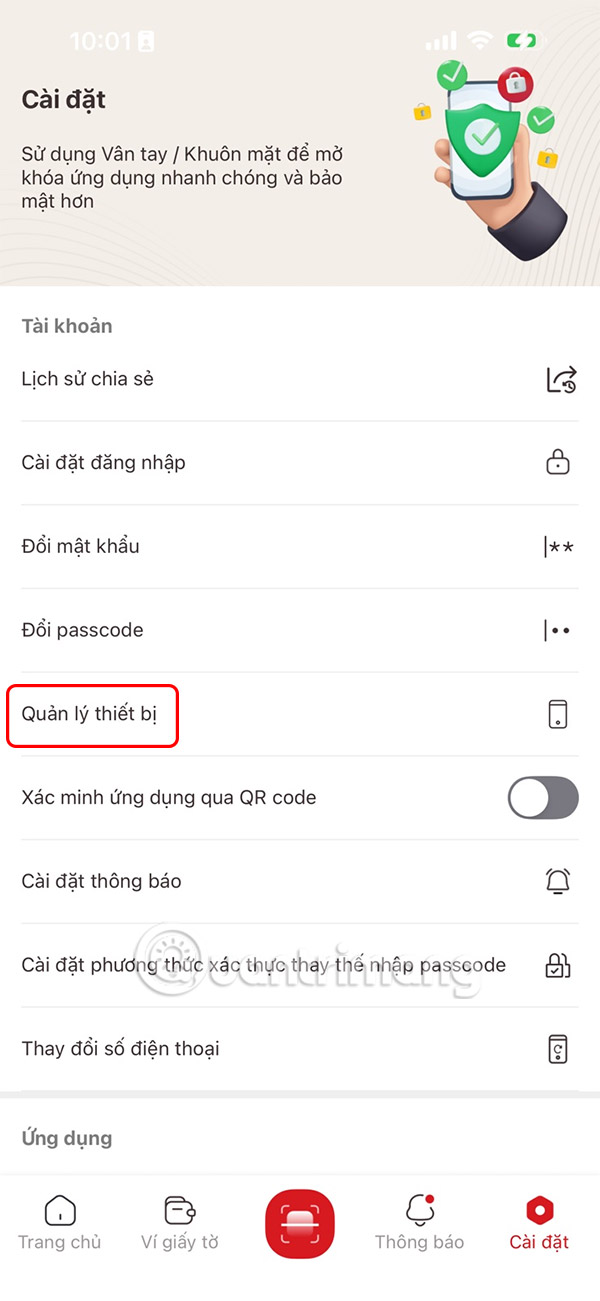 Quản lý thiết bị đăng nhập VNeID