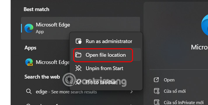 Mở trình duyệt Edge