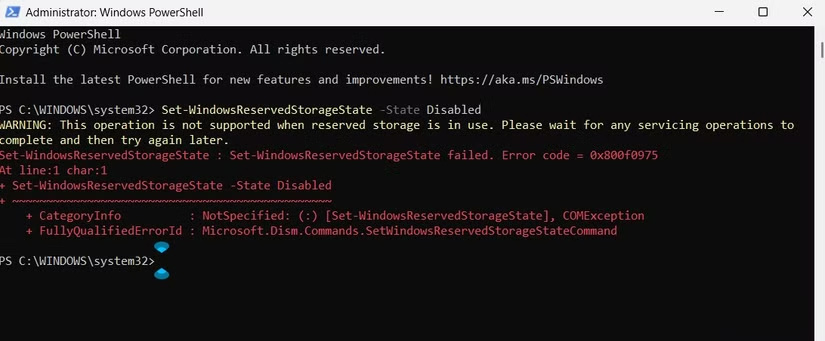 Bật lại Reserved Storage trên Windows