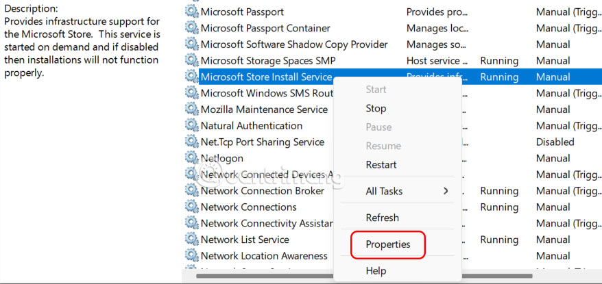 Chỉnh dịch vụ Microsoft Store Install Service