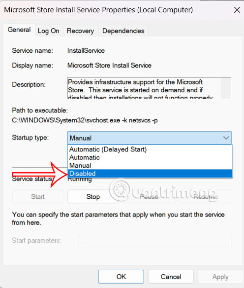 Tắt dịch vụ cài đặt Microsoft Store