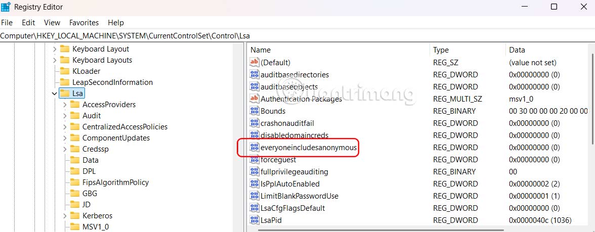Registry Editor trên Windows 11