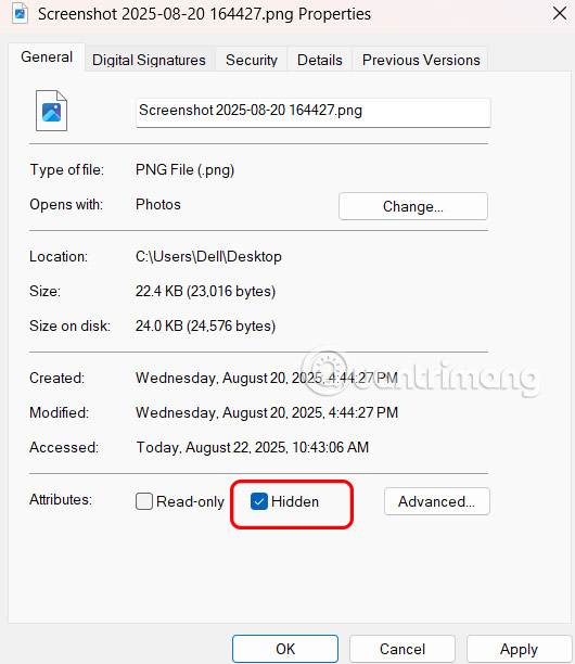 Ẩn tệp trên màn hình nền Windows 11