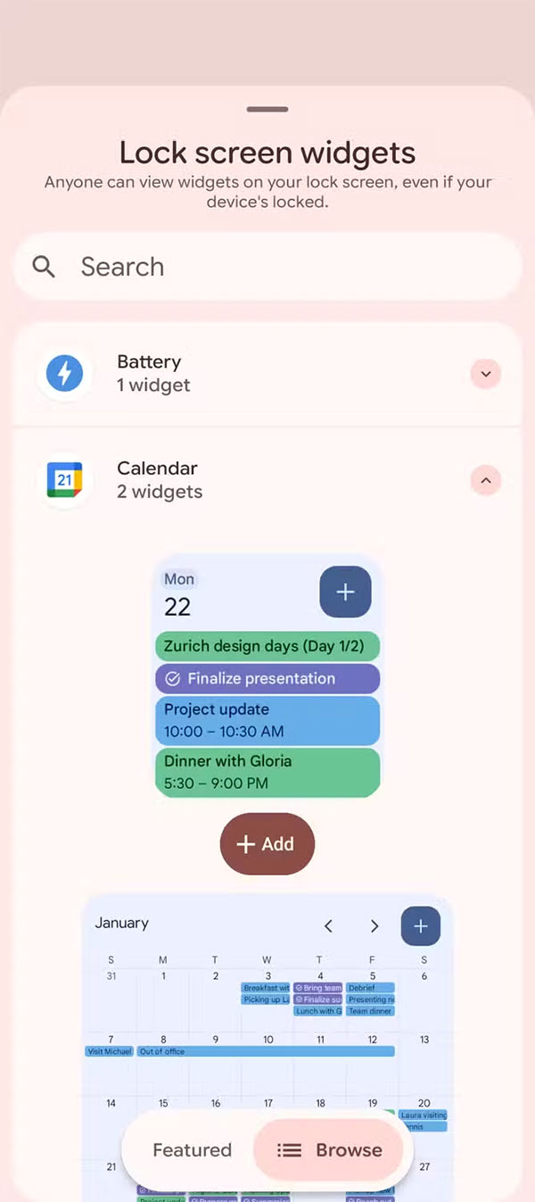 Widget màn hình khóa Android 16