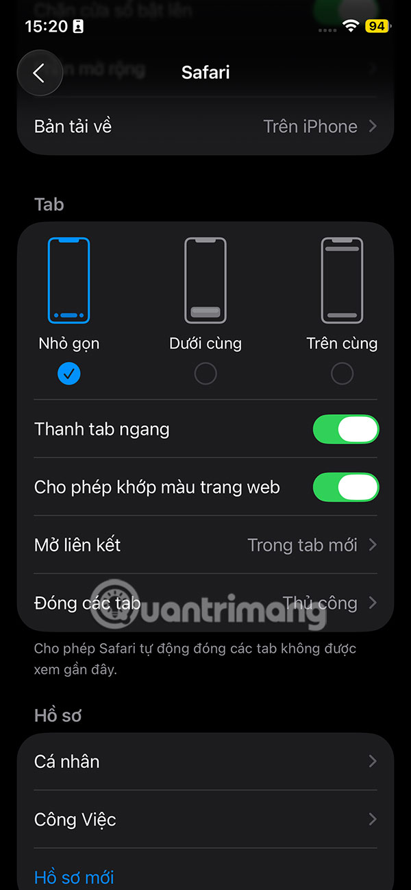 Chỉnh tab trên Safari