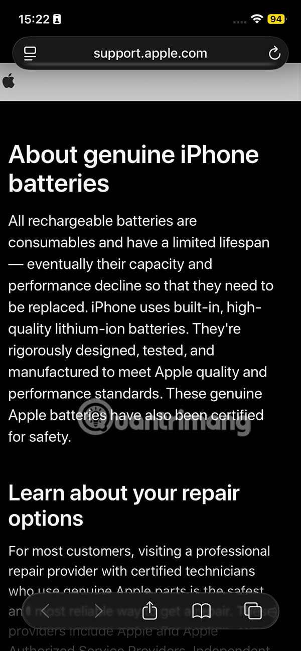 Thanh địa chỉ Safari trên cùng