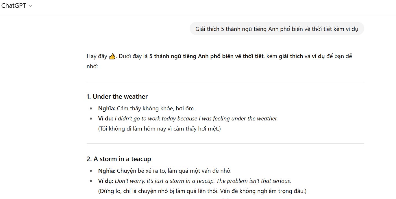 Học thành ngữ tiếng Anh bằng ChatGPT