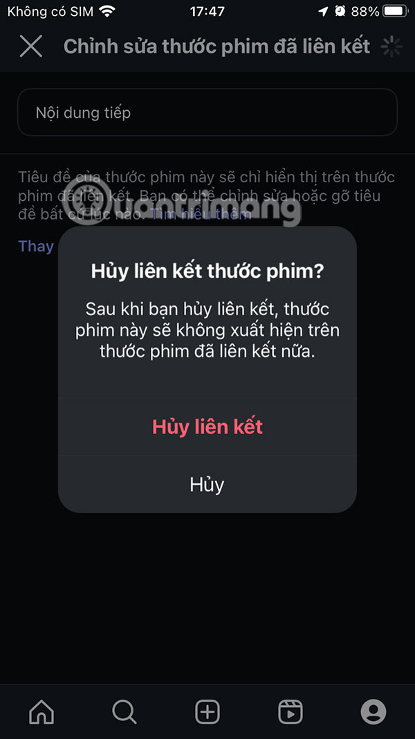 Hủy liên kết video Reels Instagram