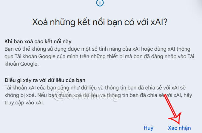 Xác nhận xóa ứng dụng truy cập dữ liệu Google
