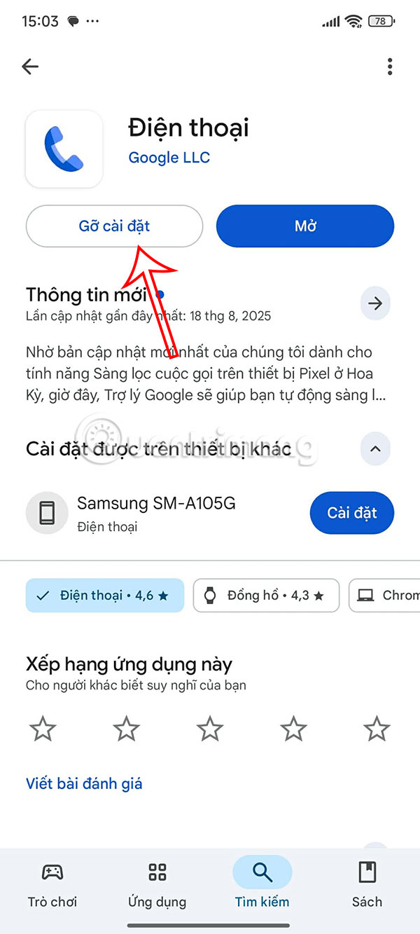 Gỡ ứng dụng Điện thoại 