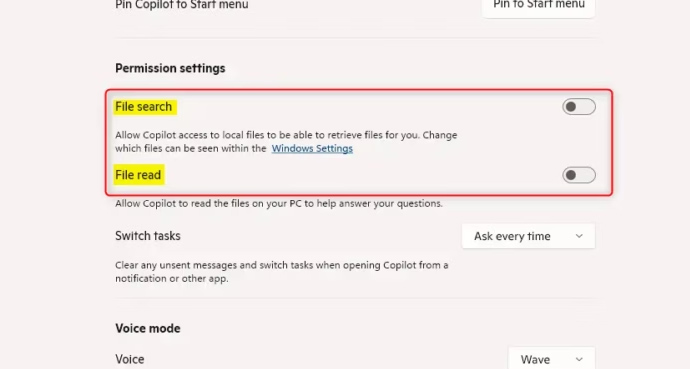 Bật quyền truy cập tệp cho Copilot