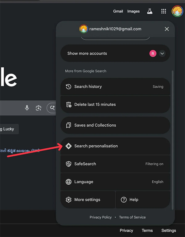 Chỉnh tìm kiếm cá nhân Google