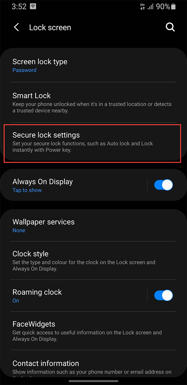 Chỉnh Secure lock Android