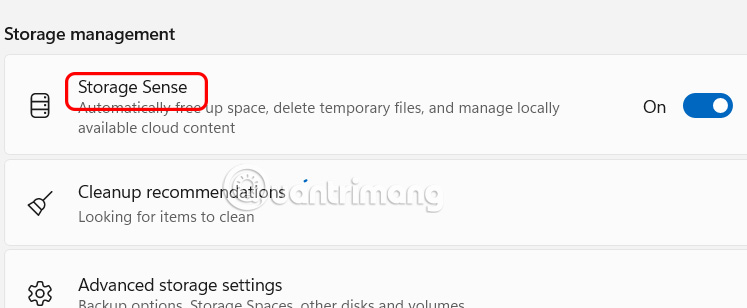 Kích hoạt Storage sense