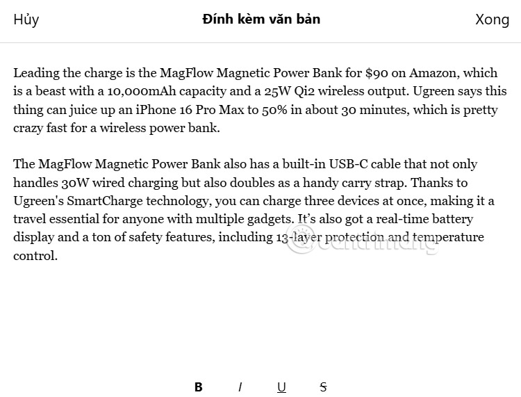 Định dạng văn bản đính kèm trên Threads PC