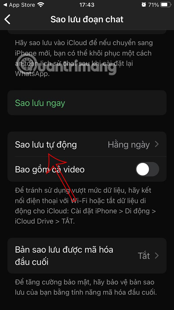 Sao lưu tin nhắn WhatsApp tự động