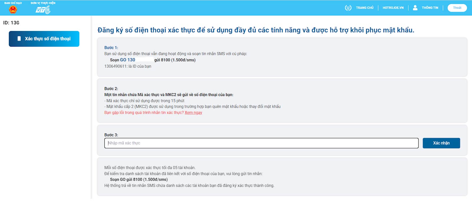 Xác thực tài khoản quản trị IOE